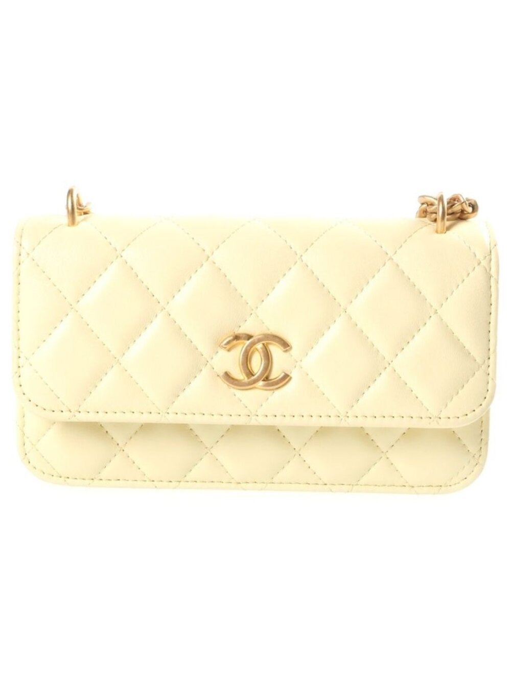 Chanel Quilted Chain Flap Phone Case Shoulder Bag Gold Lambskin Yellow